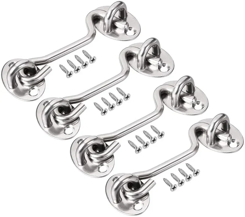 Heavy Duty Stainless Steel Hook And Snap Latch For Outdoor Gate Cabin Door Or Window With Included Mounting Screws Secure Windproof Hardware Hassle Free Install Sleek Brushed Finish Badass Secure Lock System