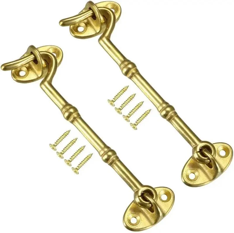 Heavy Duty Brass Hook And Eye Gate Latch For Cabin Doors And Casement Windows Windproof Silent Door Holder Top Shelf Quality Golden Finish Built Like A Tank And Works Like A Charm