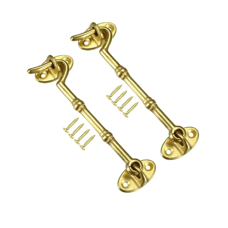 Pro Grade Built Tough Heavy Duty Brass Hook Latch With Eye Catch And Mounting Screws For Gates Doors Windows Cabinets Snaps Shut Windproof No Hassle Home Hardware
