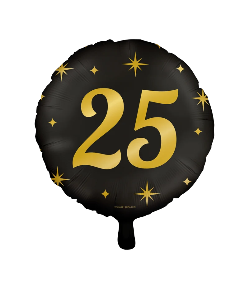 Folieballon zwart/goud 25 jaar