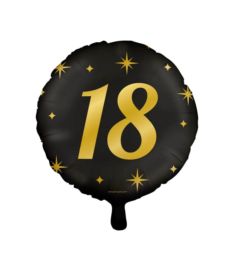 Folieballon zwart/goud 18 jaar