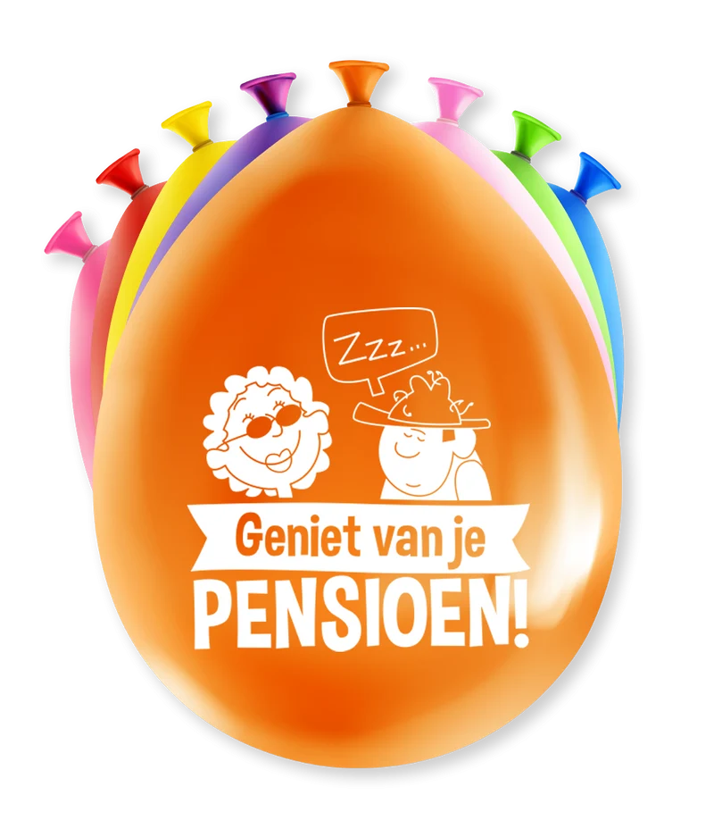 Ballonnen Pensioen cartoon 8st.