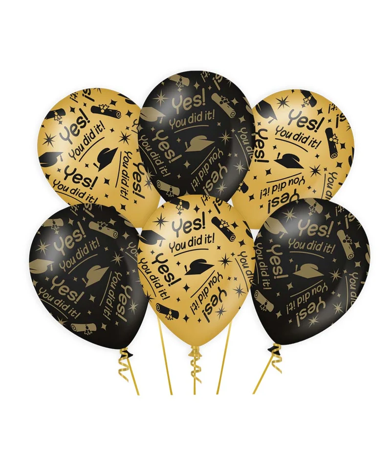 Ballonnen zwart/goud Yes, you dit it (6 st.)