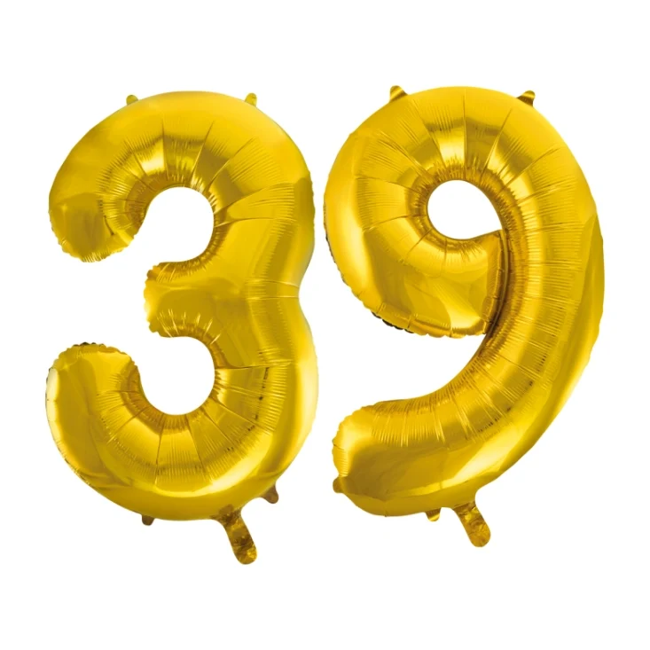 Folieballon 39 jaar Goud 66cm