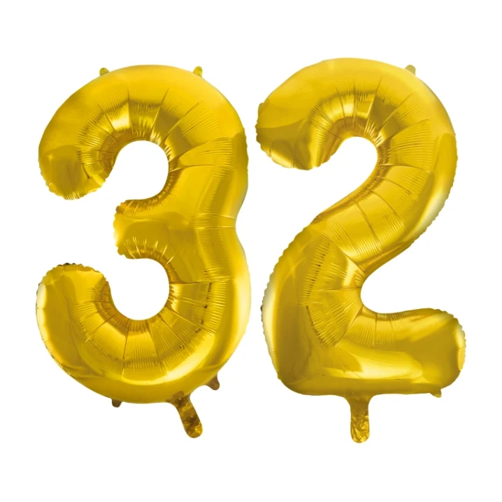 Folieballon 32 jaar Goud 66cm
