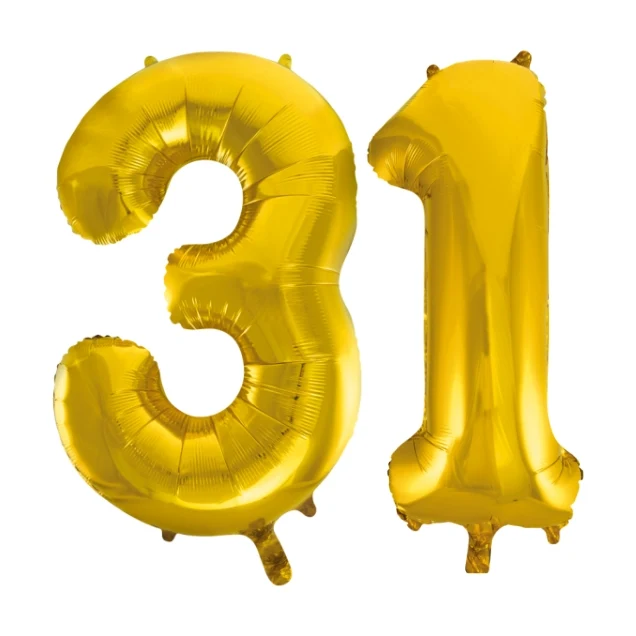 Folieballon 31 jaar Goud 66cm