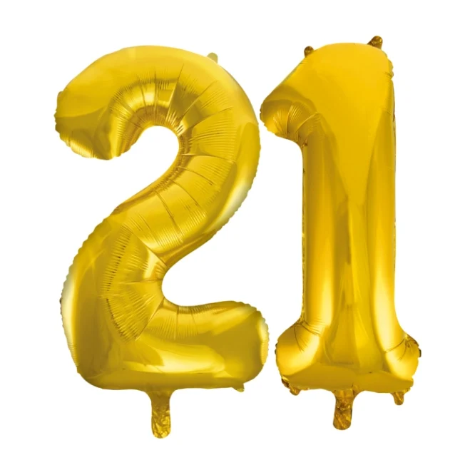 Folieballon 21 jaar Goud 66cm