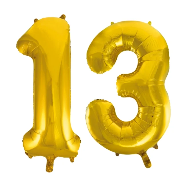 Folieballon 13 jaar Goud 66cm