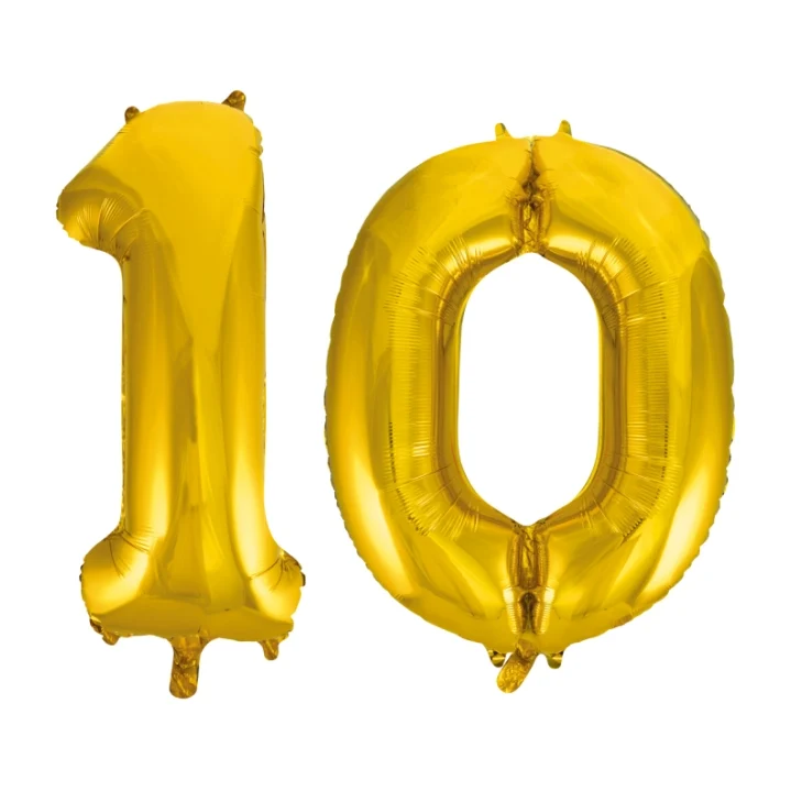 Folieballon 10 jaar Goud 66cm