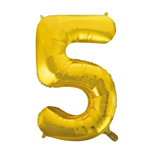 Folieballon 5 jaar Goud 66cm