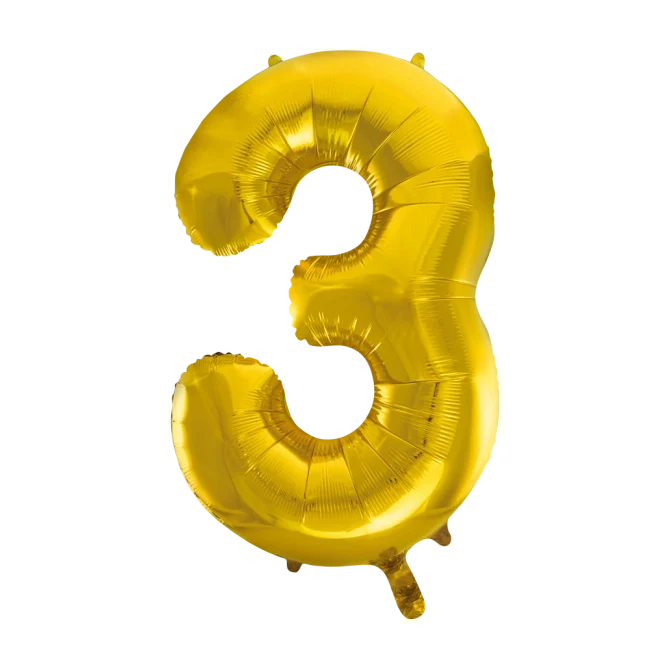 Folieballon 3 jaar Goud 66cm