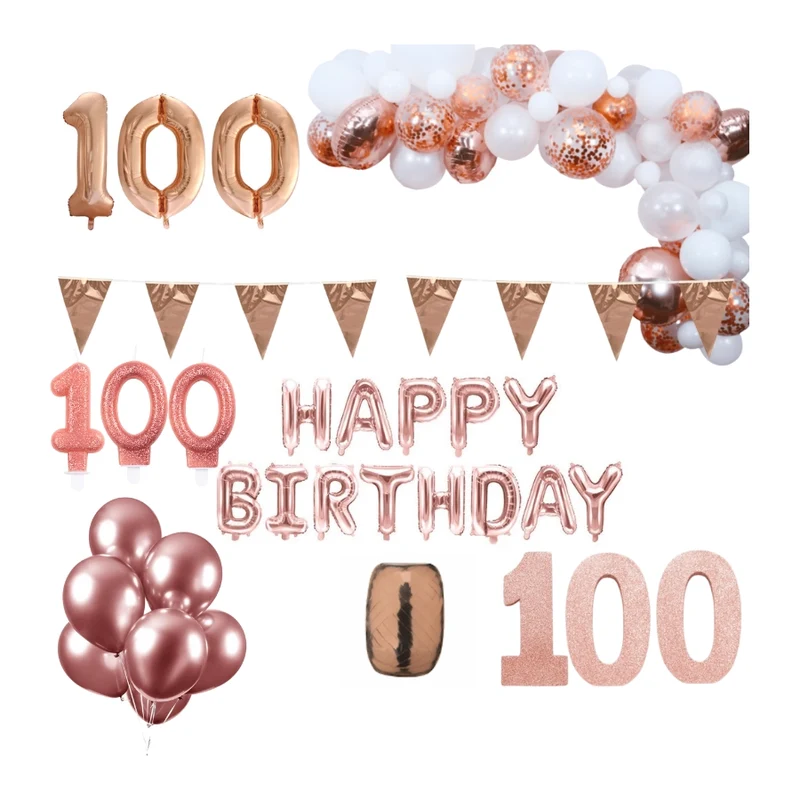 100 jaar Verjaardag Versiering Pakket Rosé goud XL