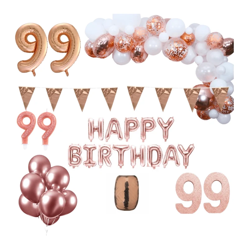 99 jaar Verjaardag Versiering Pakket Rosé goud XL