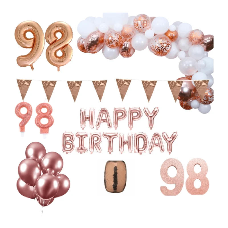 98 jaar Verjaardag Versiering Pakket Rosé goud XL