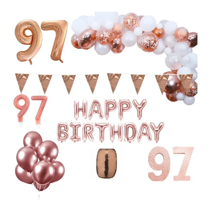 97 jaar Verjaardag Versiering Pakket Rosé goud XL