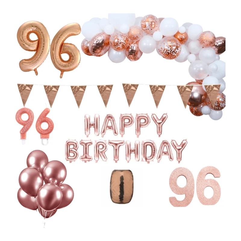 96 jaar Verjaardag Versiering Pakket Rosé goud XL
