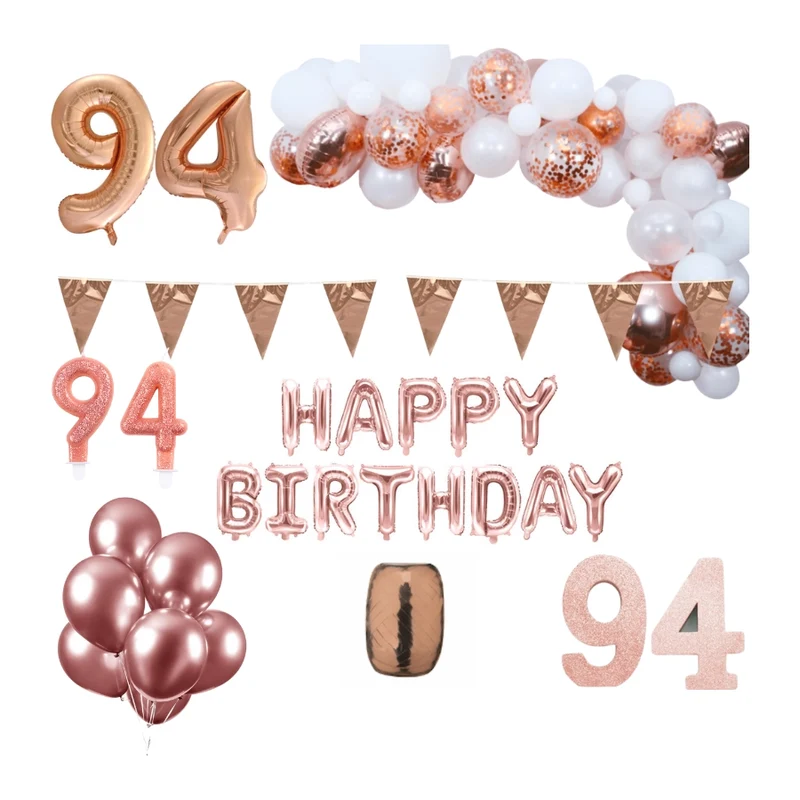 94 jaar Verjaardag Versiering Pakket Rosé goud XL