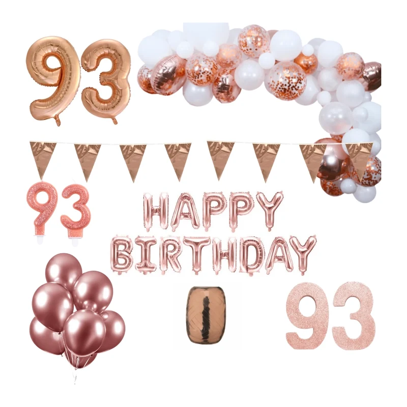 93 jaar Verjaardag Versiering Pakket Rosé goud XL