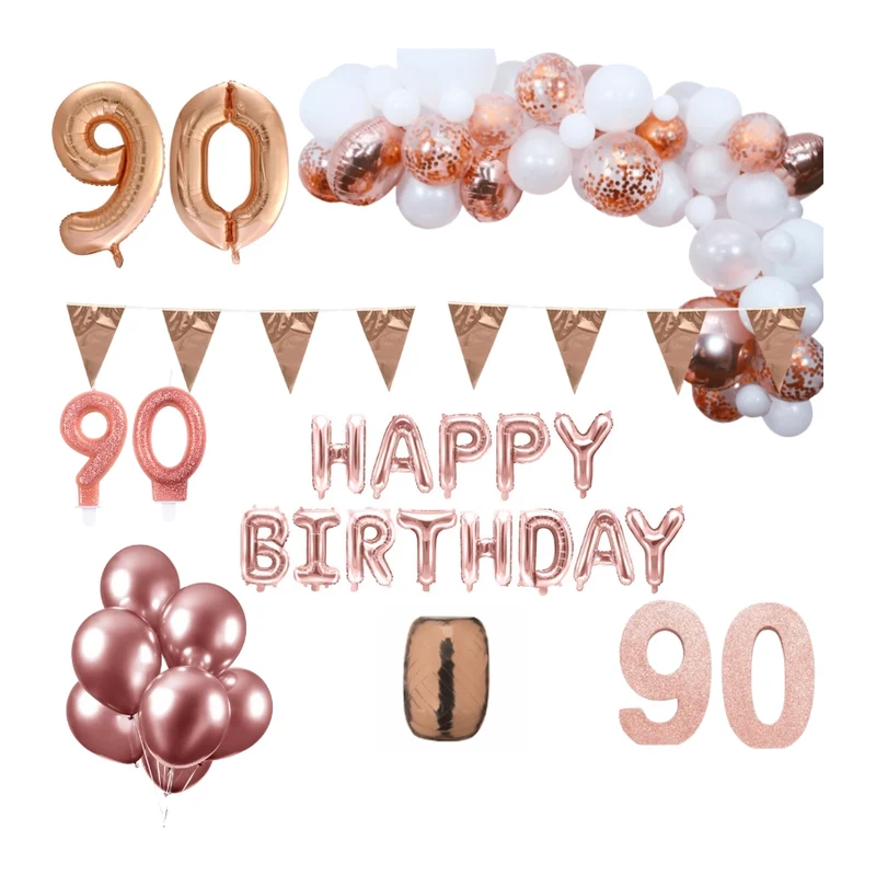 90 jaar Verjaardag Versiering Pakket Rosé goud XL