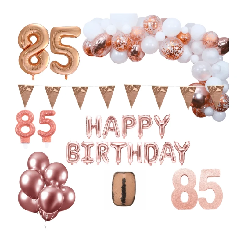 85 jaar Verjaardag Versiering Pakket Rosé goud XL