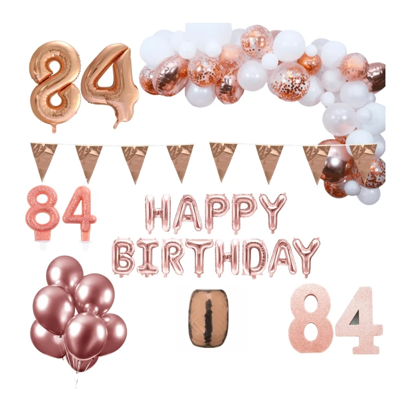 84 jaar Verjaardag Versiering Pakket Rosé goud XL
