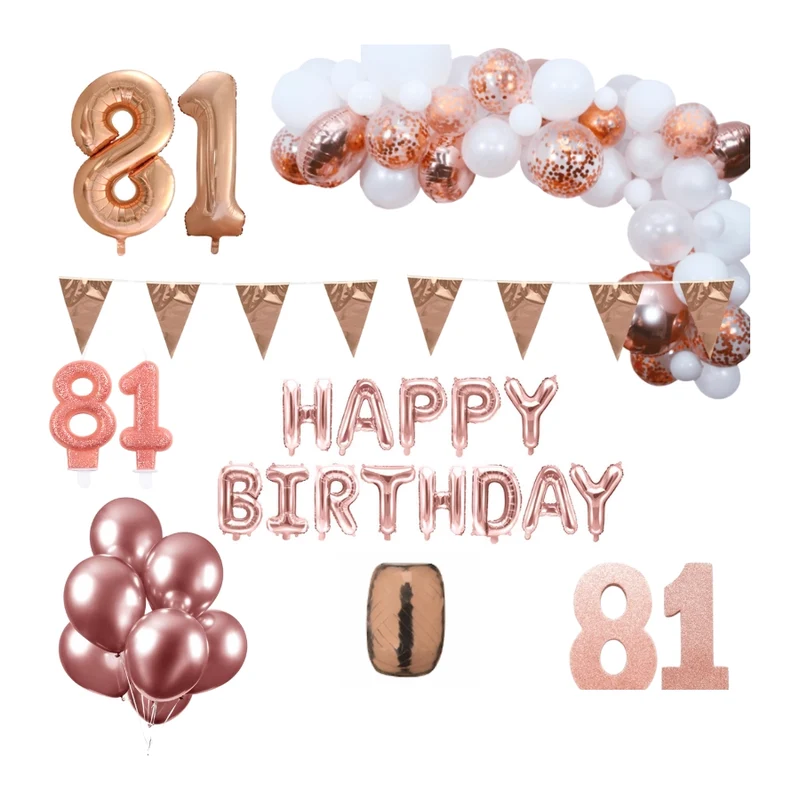 81 jaar Verjaardag Versiering Pakket Rosé goud XL