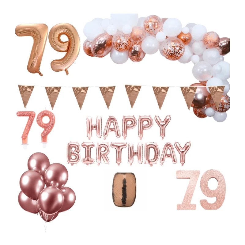 79 jaar Verjaardag Versiering Pakket Rosé goud XL