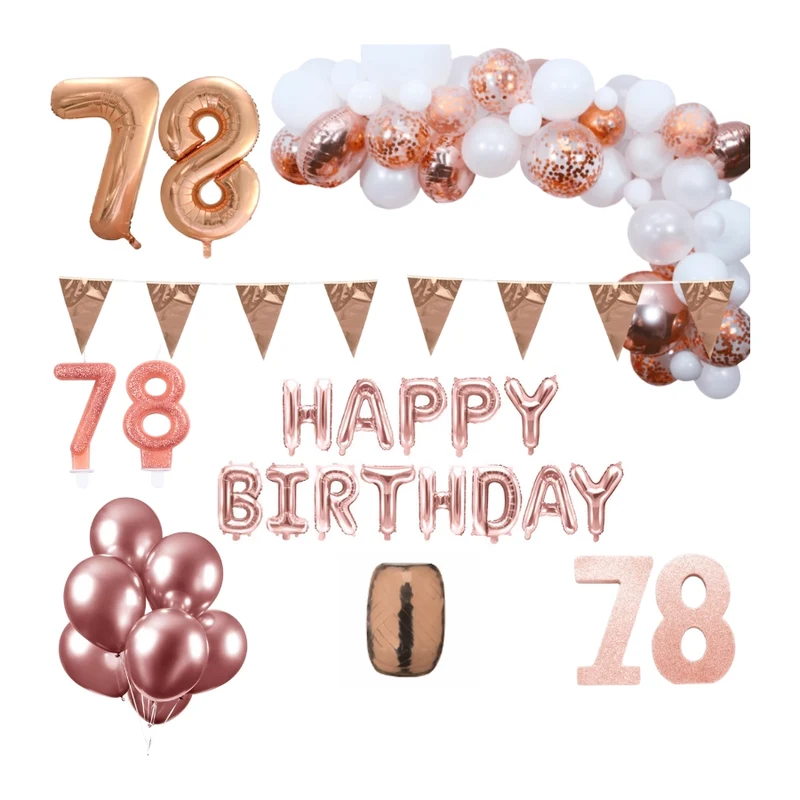 78 jaar Verjaardag Versiering Pakket Rosé goud XL