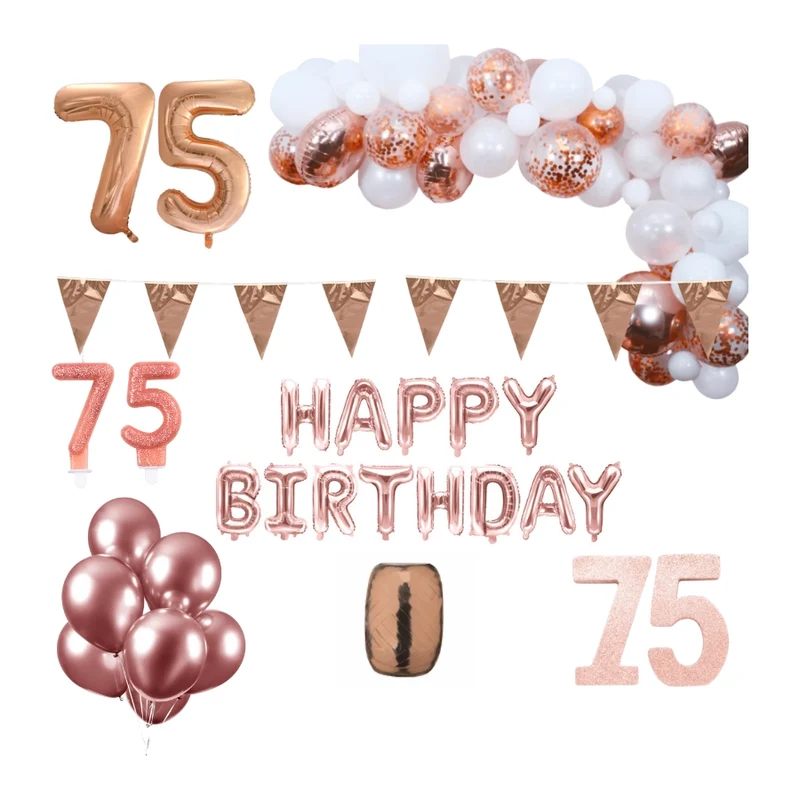 75 jaar Verjaardag Versiering Pakket Rosé goud XL