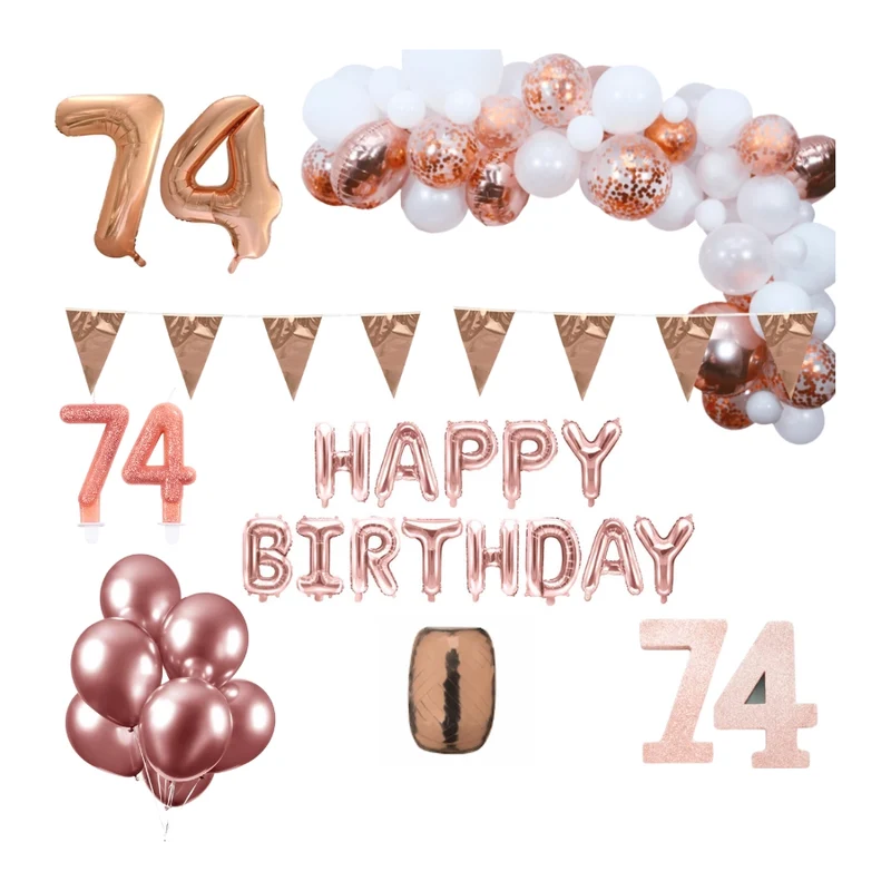 74 jaar Verjaardag Versiering Pakket Rosé goud XL