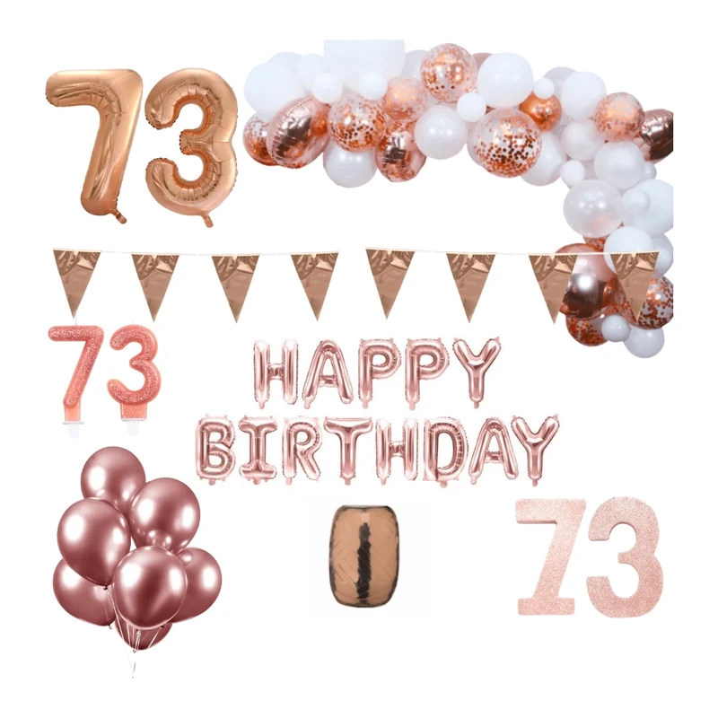 73 jaar Verjaardag Versiering Pakket Rosé goud XL