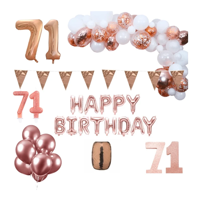 71 jaar Verjaardag Versiering Pakket Rosé goud XL