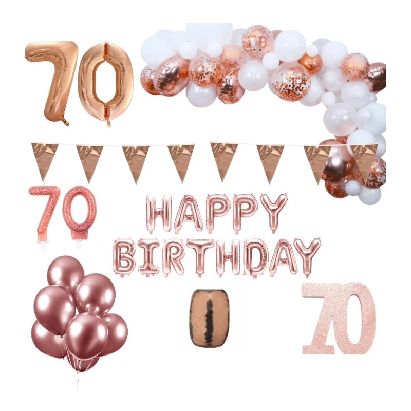 70 jaar Verjaardag Versiering Pakket Rosé goud XL
