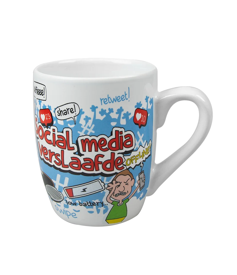 Mok Cartoon Social media verslaafde