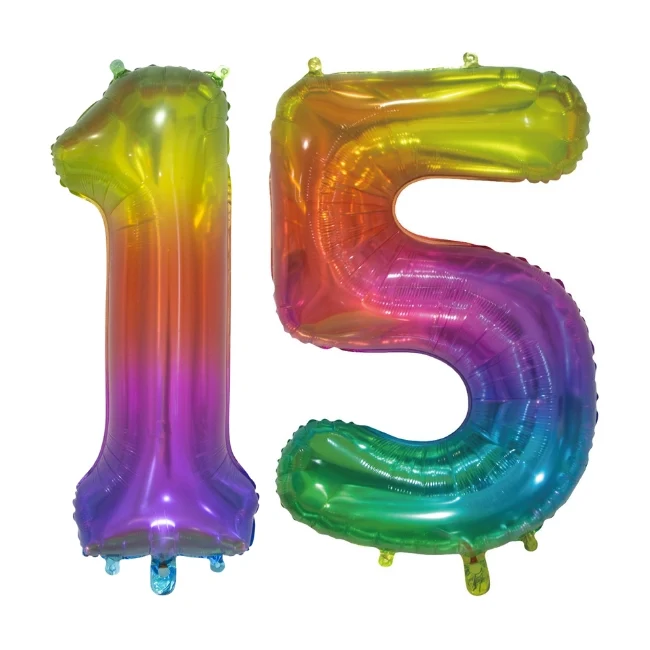 Folieballon 15 jaar Regenboog 76cm
