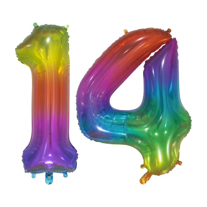 Folieballon 14 jaar Regenboog 76cm