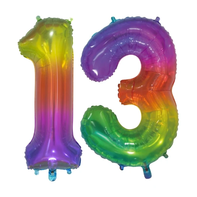Folieballon 13 jaar Regenboog 76cm