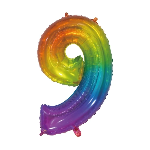 Folieballon 9 jaar Regenboog 76cm