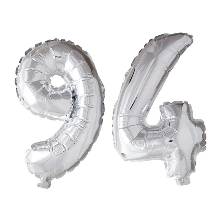 Folieballon 94 jaar Zilver 66cm