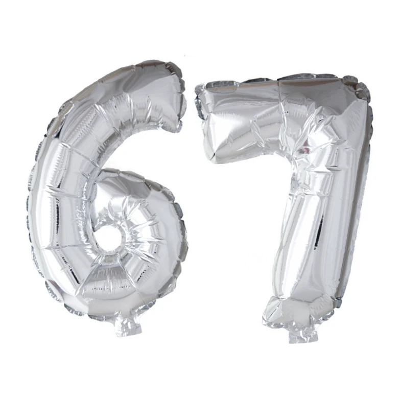 Folieballon 67 jaar Zilver 66cm