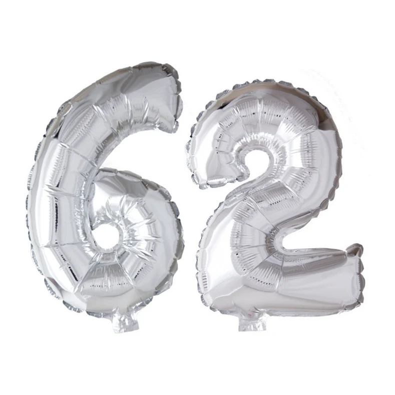 Folieballon 62 jaar Zilver 66cm