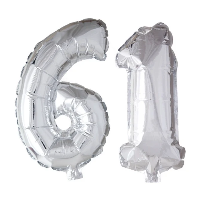 Folieballon 61 jaar Zilver 66cm