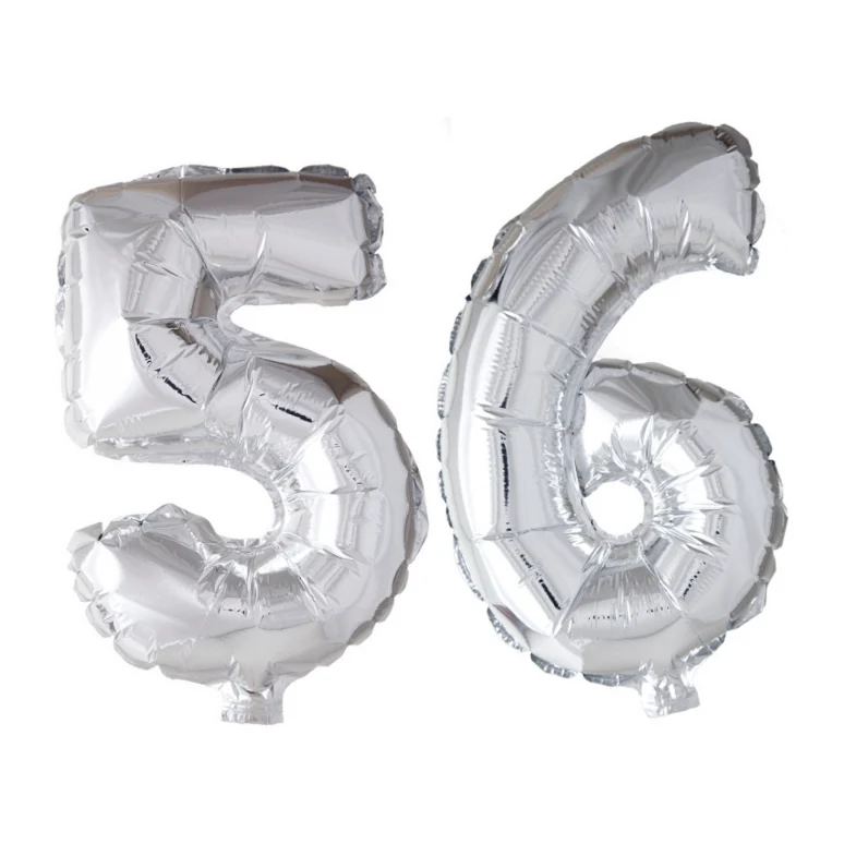 Folieballon 56 jaar Zilver 66cm
