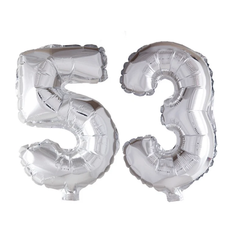 Folieballon 53 jaar Zilver 66cm