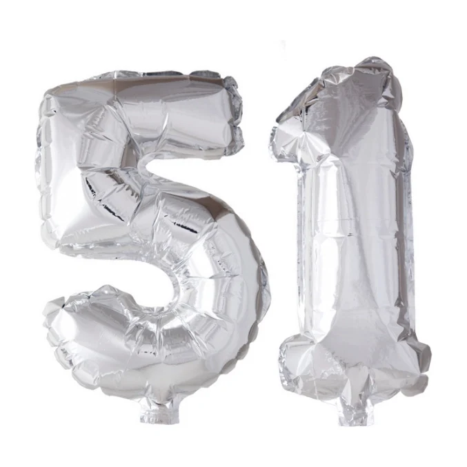 Folieballon 51 jaar Zilver 66cm