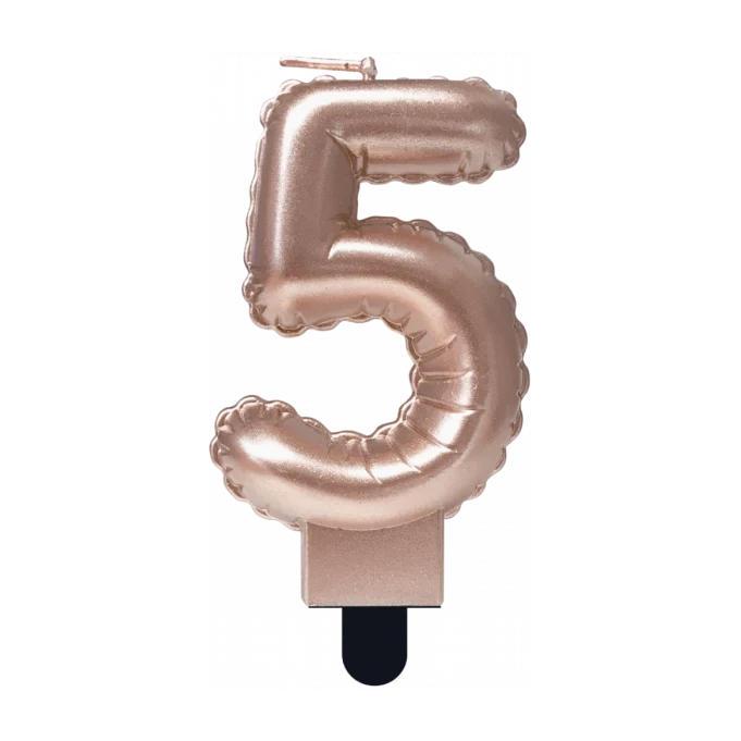 Folieballon cijfer kaars Rosé Goud 5