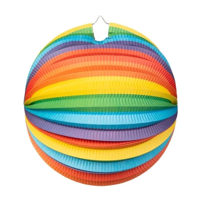 Papieren lampion rond 25cm regenboog