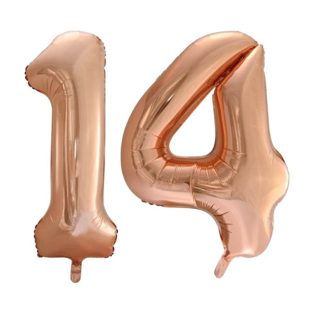 Folieballon 14 jaar Rose Goud 66cm