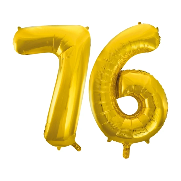Folieballon 76 jaar Goud 66cm