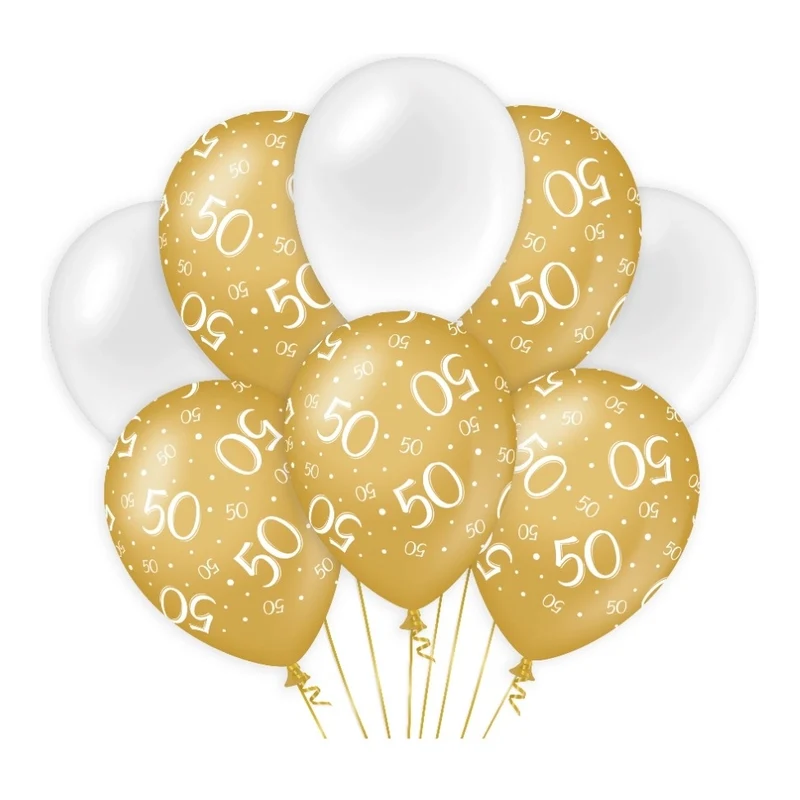 50 jaar versiering/ decoratie ballonnen goud en wit, 8 stuks 30cm